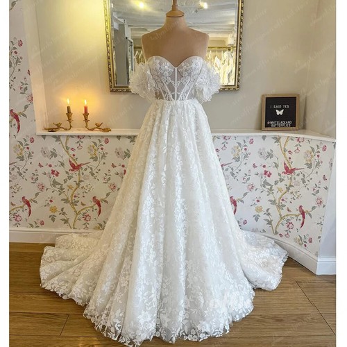 Lace Boho Wedding Dresses 2025 Vestido Boda Corset Bridal Gowns Off The Shoulder - Picture 4 of 11