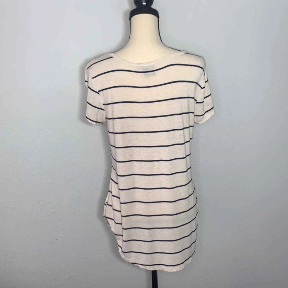 Eye Candy Off White Striped Short Sleeve Shirt Sz L - Image 3 of 4