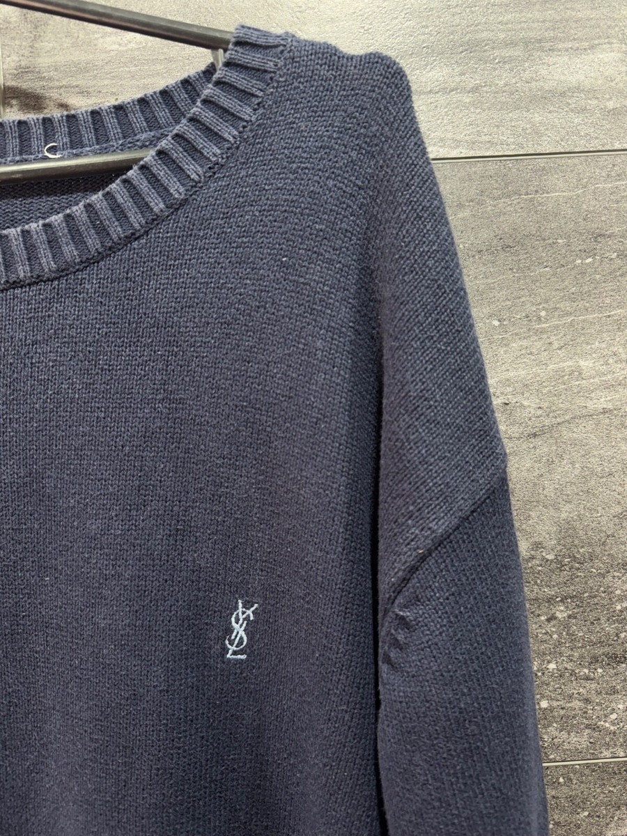 Vintage Yves Saint Laurent Knit Sweater YSL Logo 90s Mens Size XL
