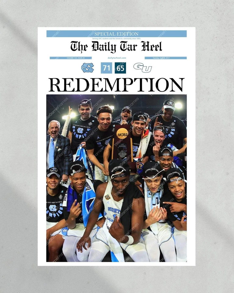 North Carolina Tar Heels NCAA 2017 campeones de baloncesto universitarios enmarcados página frontal Foto 3 de 4