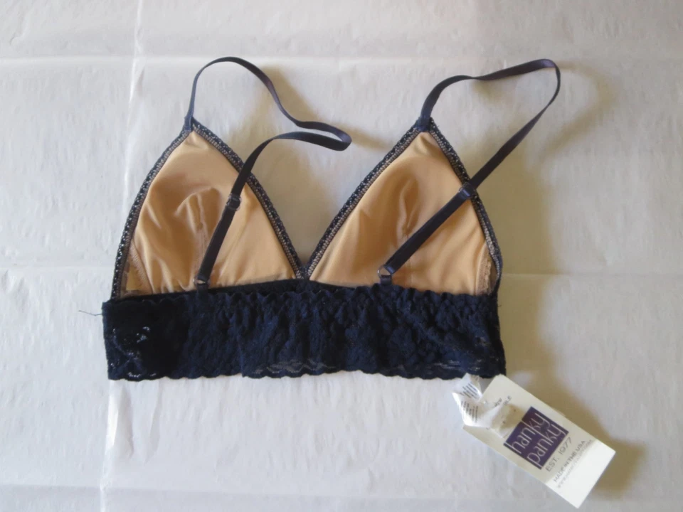 Bralette acolchado de encaje Hanky Panky Signature #487004, pequeño, azul marino, nuevo con etiquetas $58 Foto 4 de 4