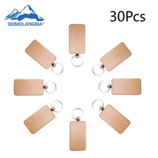 30 Pcs Rectangle Engraving Blank Wood Keychain Custom Key Tags Personalized Gift