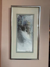 Vintage Barbara Krupp ORIGINAL SIGNED Watercolor Dunes Flowers Seagull Frame15x8
