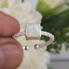 Natural Fire Opal Gemstone Solid 925 Sterling Silver Engagement Ring for Women