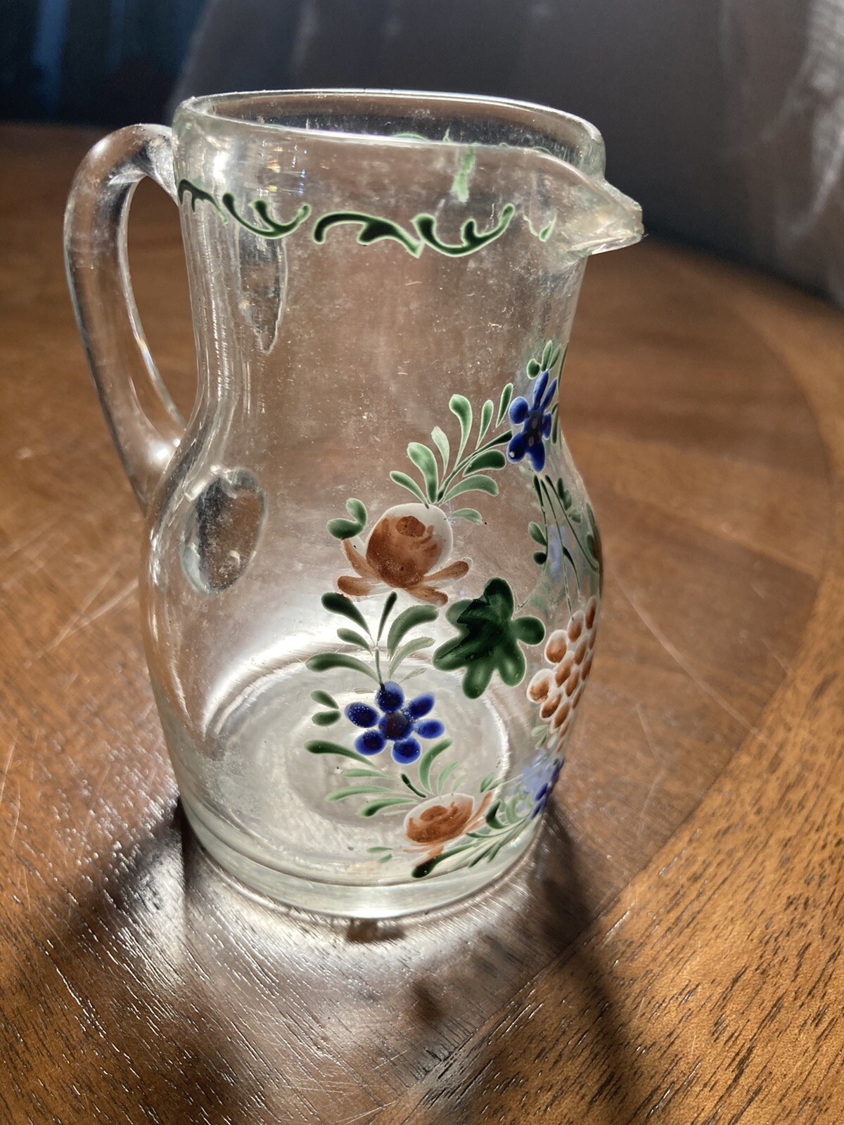 SMALL HANDPAINTED GLASS PITCHER eBay