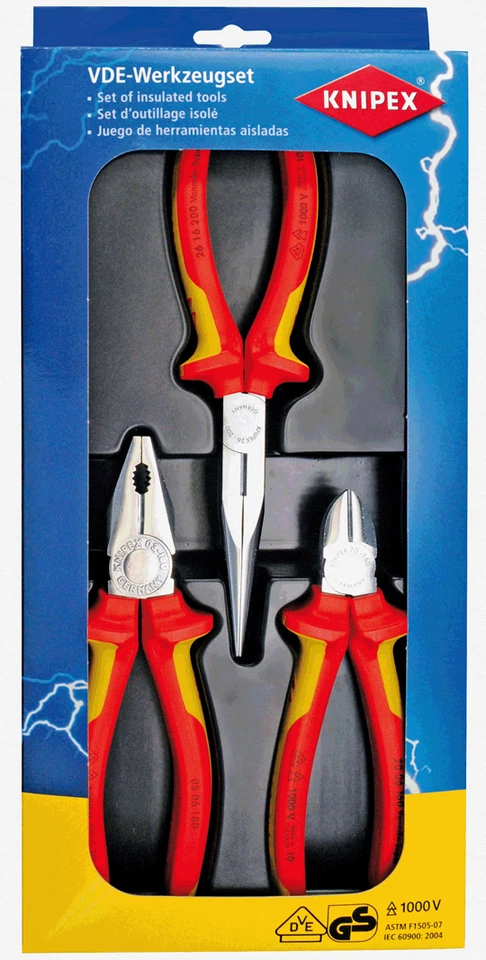 KNIPEX 00 20 12 ЭЛЕКТРО НАБОР 3pce 1000V VDE ПЛОСКОГУБЦЫ КОМПЛЕКТ - СДЕЛАНО В ГЕРМАНИИ - Изображение 2 из 3