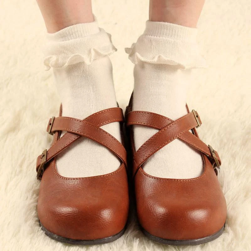 Women Girls Ankle Fancy Retro Lace Ruffle frilly Princess School Short Socks - image 3 of 4