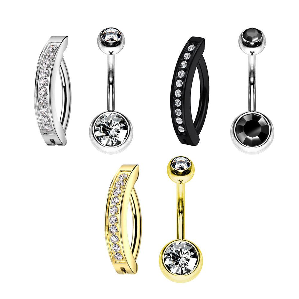 G23 Titanium 14G Double Row CZ Clicker Belly Button Ring Navel Piercing Jewelry