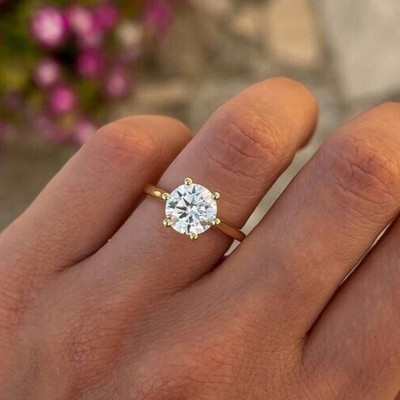 8.0MM Brilliant Round Cut D/VVS1 Moissanite Six Claws 14k Gold Anniversary Ring