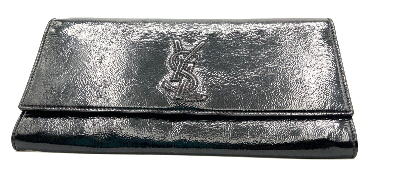 Autentica pochette YSL Saint Laurent nera vernice logo Belle Du Jour
