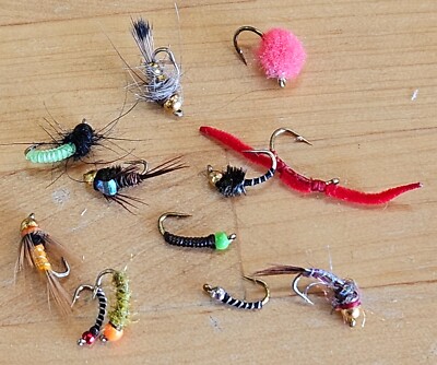 Fly fishing flies 12 assorted nymphs sizes 14 18 hand tied, midges, 