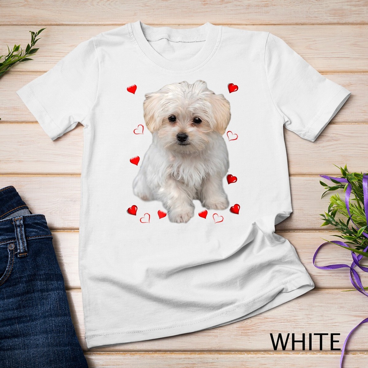 ★WAIKEI★ Dog is love Maltese toy short sleeve t-shirt whit Korea Waikei Maltese Running Dog Letter-Printed Short Sleeve