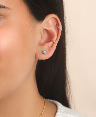 14k Gold Turquoise  December Birthstone Stud Earrings