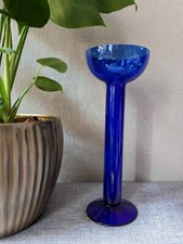 Vintage Hyazinthen Glas Vase Kolben Blau Handgefertigt 