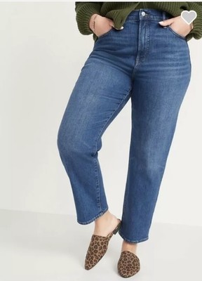 Old Navy Women's Sky-Hi Straight Extra High Rise Stretch Jeans Blue Size 14 New