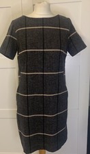 Next Grey Jumper Dress UK 10 Check Wool Pockets Work Office Lined