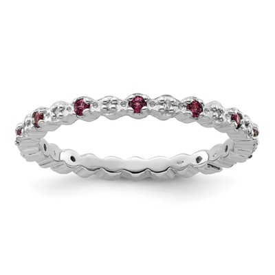 Massive Sterlingsilber stapelbare Ausdrücke Rhod. Granat & Diamantring