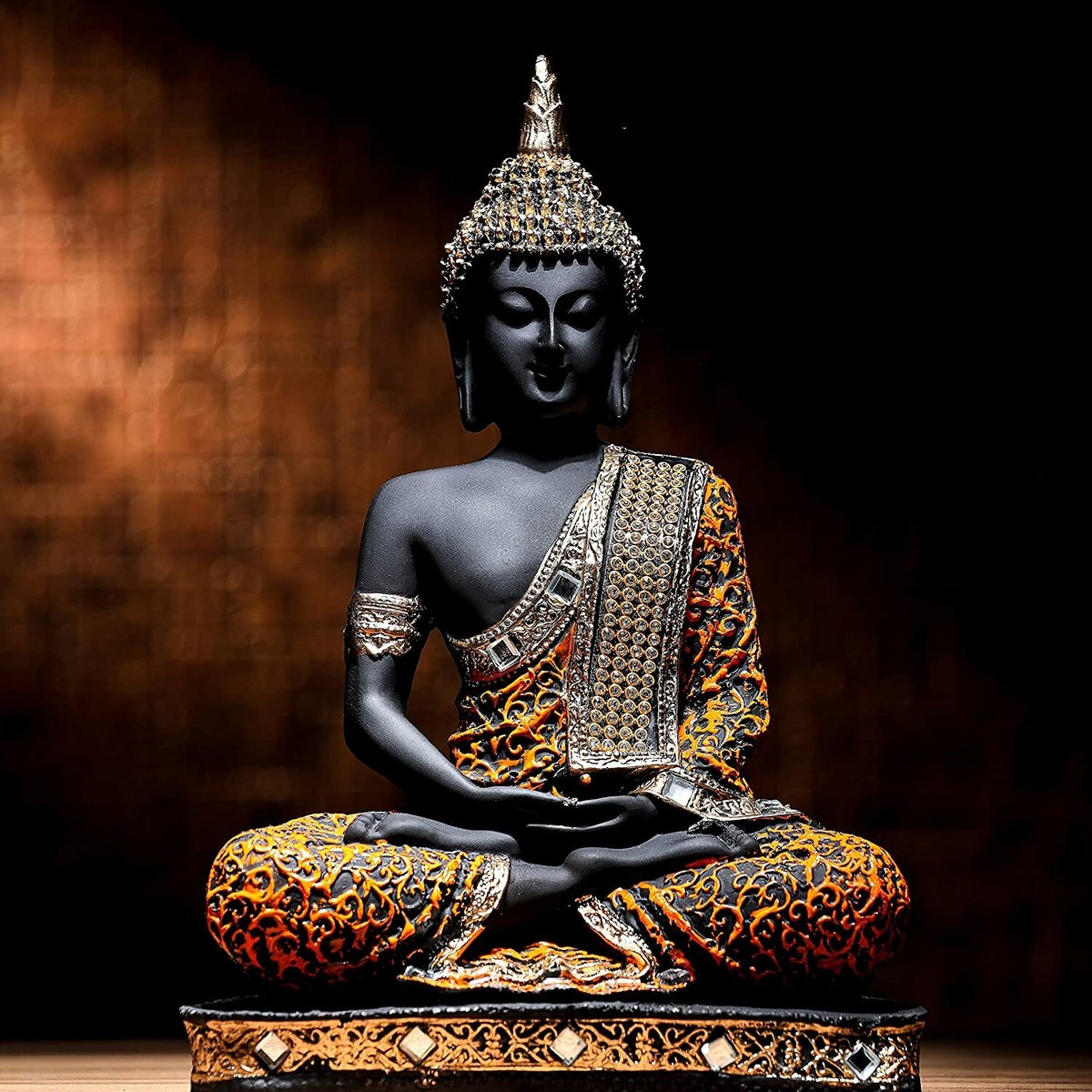 Sitting Buddha Idol Statue Showpiece for Home Decor Orange and