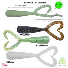 12" (with tail extended) Twin Tail Perch 9" Grub  Thick Green Root Beer Glow New