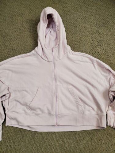 Adidas Studio Lounge Fleece Full Zip Crop Hoodie Almost Pink Women's Size L