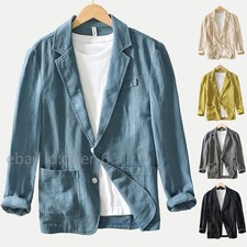 Mens Thin Casual Jacket Formal Business Coats Linen Blazer Two Button Slim Suits