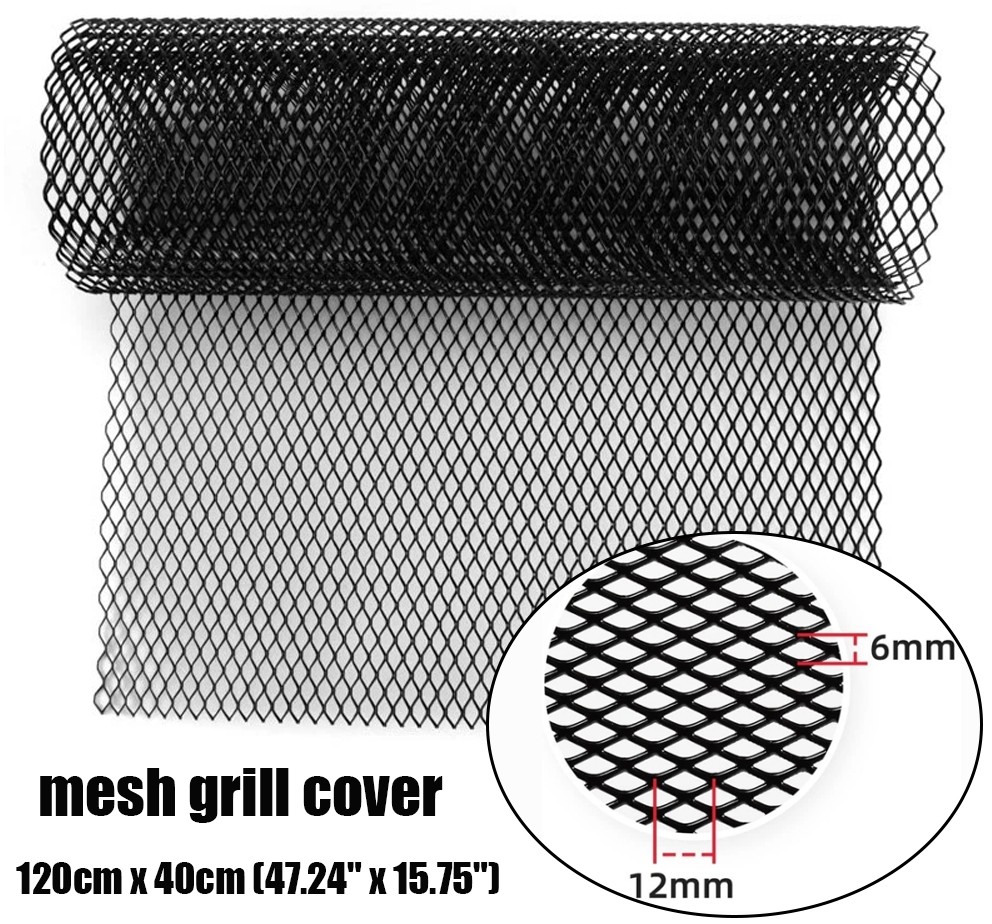 Car Bumper Fender Hood Vent Grille Net 47''x15'' Black Aluminum Mesh Grill Cover