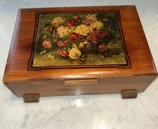 Vintage Wooden Jewelry Trinket Floral Design Storage Box Dovetail 8 x 5.5 X 3