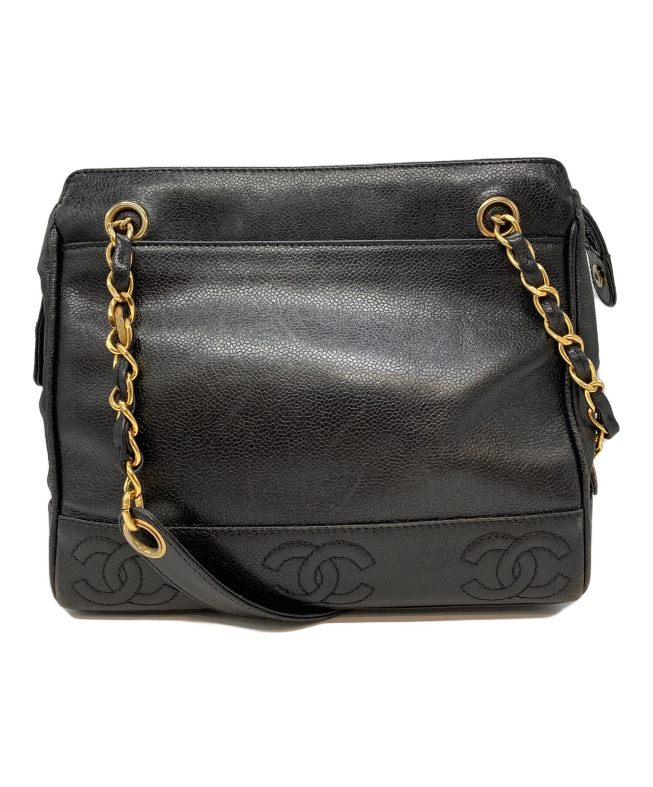 Chanel — CHANEL Triple Coco Shoulder Bag Black Leather Italy Damaged Pre-Owned  SR1148