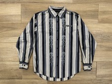 Harley Davidson Men's Long Sleeve Button Shirt SMALL Blue Striped Skull *FLAW