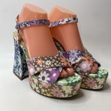 GB Gianni Binni Ulti-Mate Floral Rhinestone Platform Sandals Size 7.5 Retro 70s