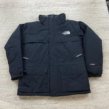North Face Goose Down Puffer Jacket Boy Medium Black Quilted Full Zip Fill Youth