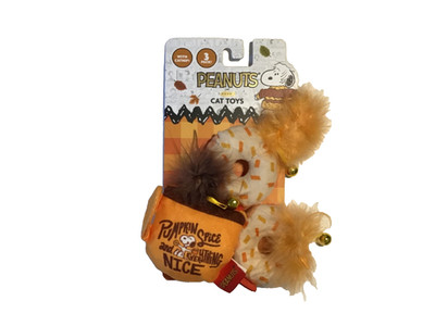 GMason Peanuts 3 Pack Cat Toy Pumpkin Spice Donuts Orange Plush Catnip Bells NEW