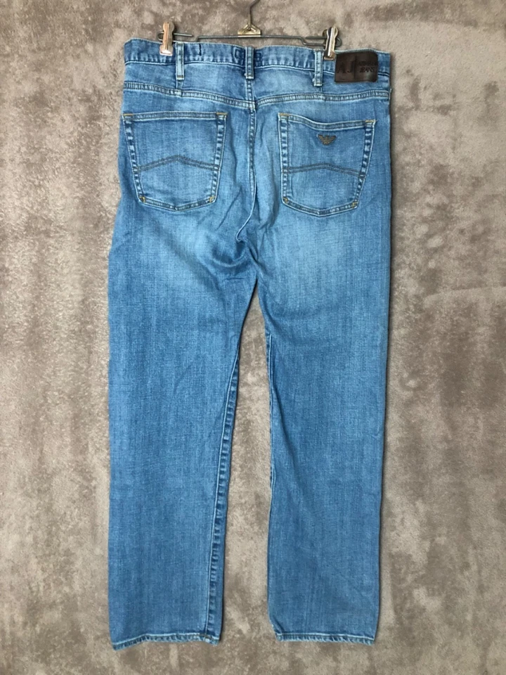 Pantalones de mezclilla AJ Armani J21 para hombre talla 34x31 azul regular botón recto mosca claro Foto 2 de 4