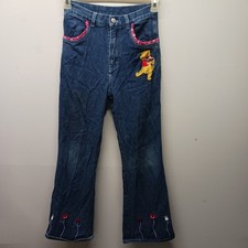 Vtg Disney Winnie the Pooh Jean Flare Embroidered Zip Floral Girls Sz 12