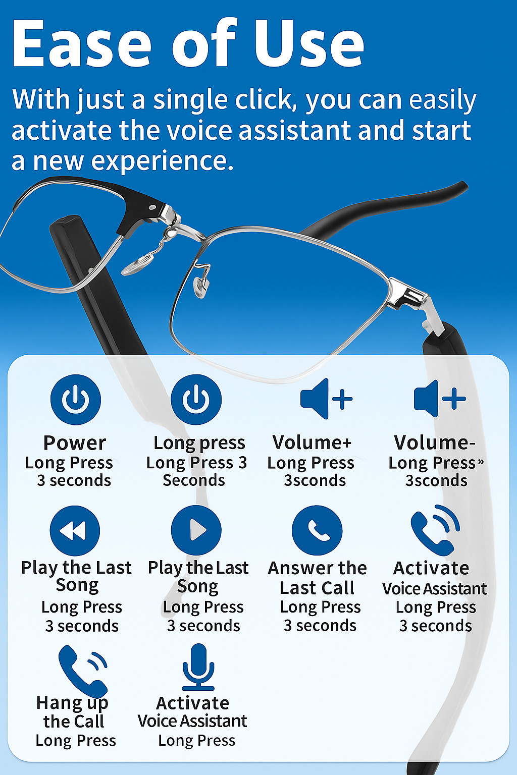 Bluetooth Smart Glasses with Speakers Eyewear Music Voice Translator Headphones