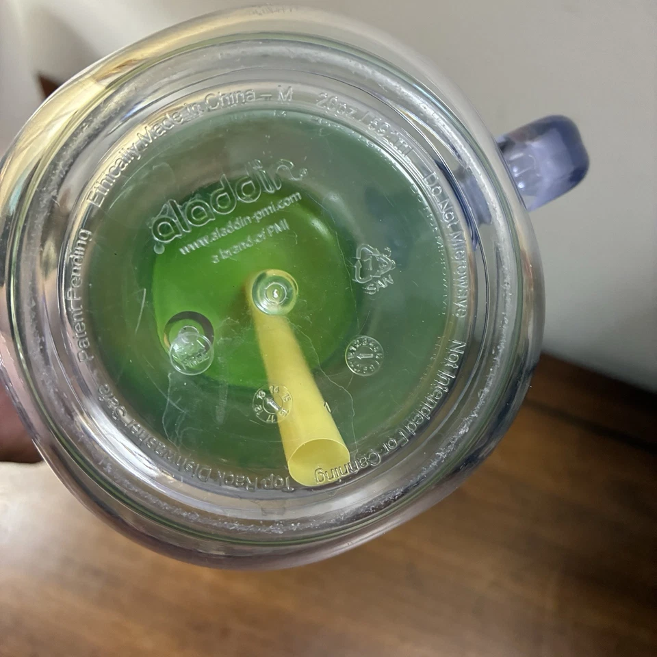 Vaso/taza de albañil aislado Aladdin azul agua con tapa verde y paja 20 OZ Foto 4 de 4