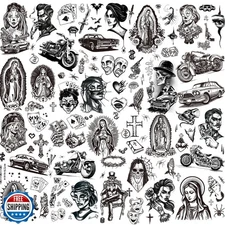 12 Sheets Large Chicano Temporary Tattoos, Cholo and Chola Temporary Tattoos,