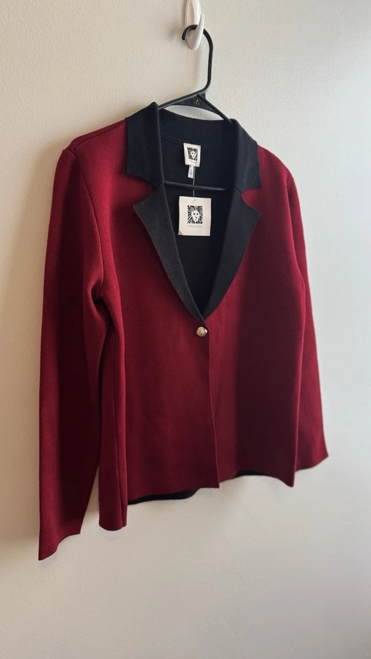 Blazer Anne Klein Nuevo con Etiquetas Elegante Para Mujer Rojo y Negro Talla S Foto 2 de 4