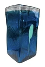 Vintage Blenko Blue Square Cased Art Glass Retro Handmade Heavy 8” Vase