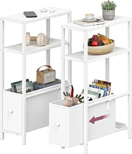 Skinny Side Table with Storage - Narrow End for Small White (2pcs) 
