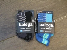 2 PAIRS BALEGA SILVER NO SHOW TAB SOCKS IN SILVER/BLACK + COBALT BLUE  SIZE XL