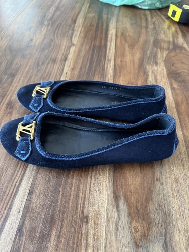 LOUIS VUITTON Women's Loafer Shoes Flat Oxford suede Leather Sz 37 dark blue - Picture 6 of 13
