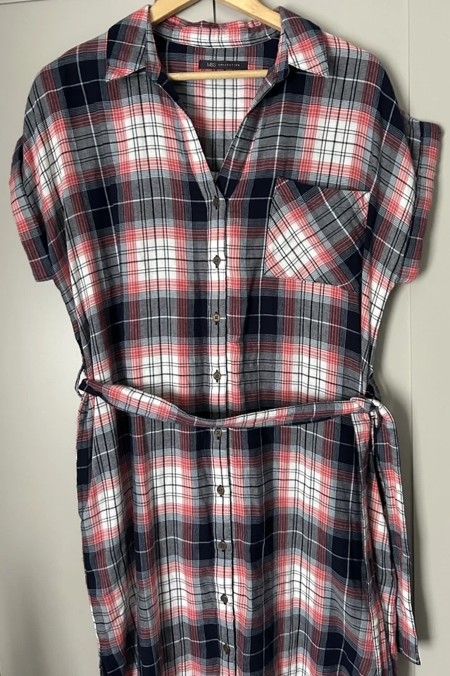 Size 14 M&S Collection tartan plaid shirt dress with - Image 2 of 4