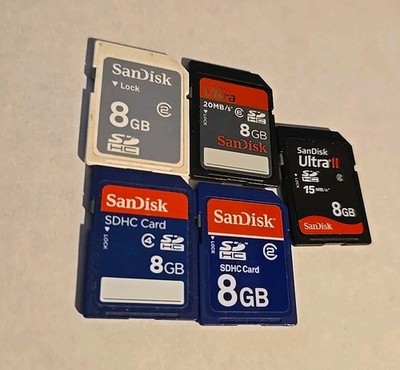 Lot Of 5 Sandisk 8gb Sdhc Memory Cards Lot#1