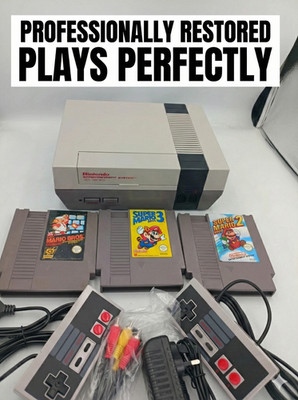 Nintendo Nes Konsole mit Mario 1,2,3 Spiele Bundle Komplett Set Up Restauriert