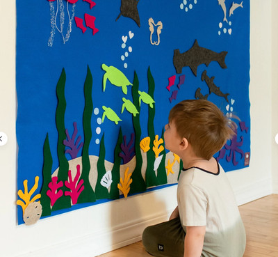 99 Piece Montessori Ocean Theme Scene Felt Play Wall Mat Board by Em Is Crafty