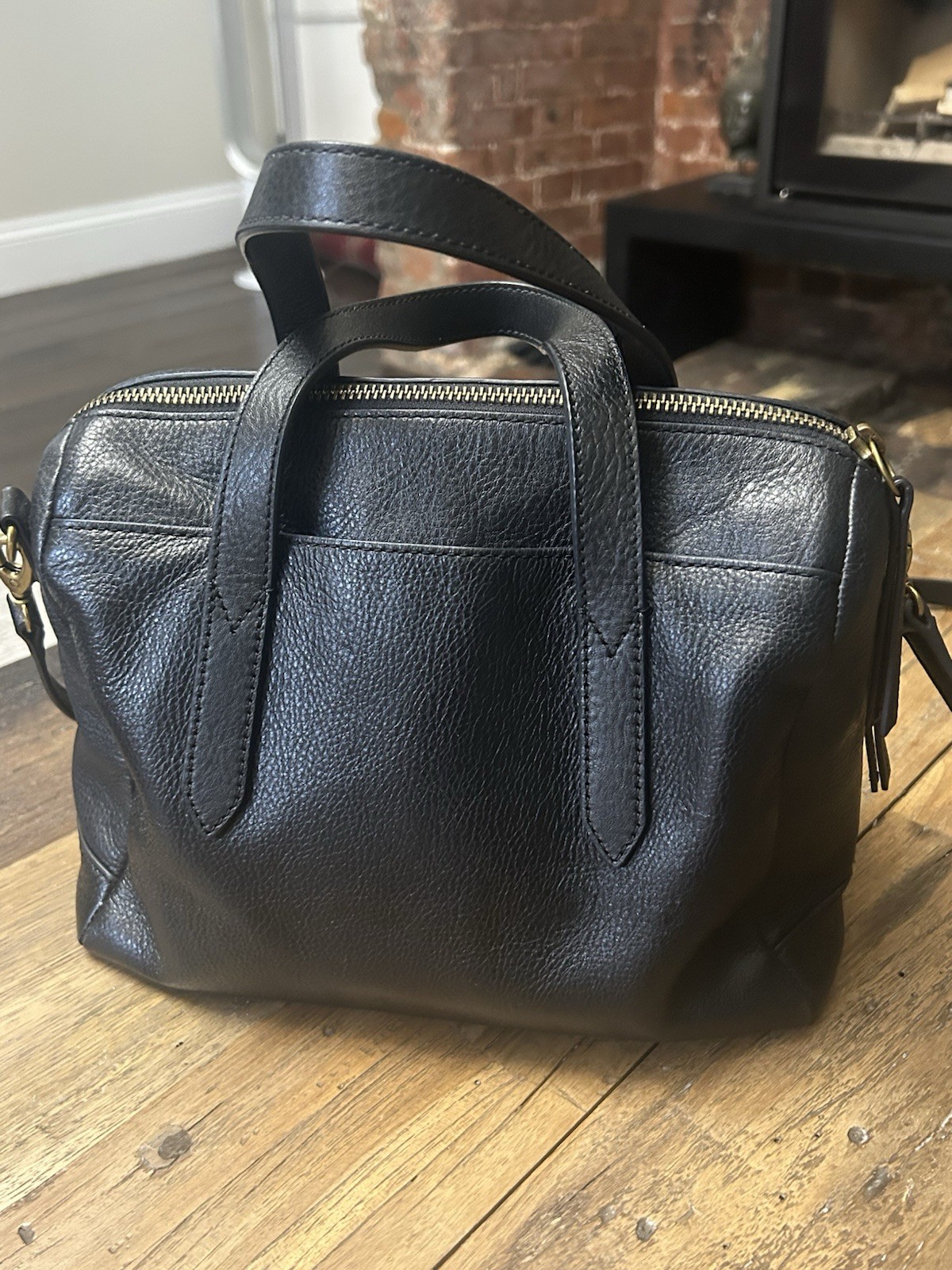 Fossil Sydney Satchel Bag Black Pebbled Leather Crossbody Handbag  104414 image 8