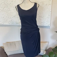 Theory Women's Silk Sleeveless Ruched Pullover Dress Navy Blue Size Medium