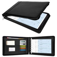 Zippered 7 Ring Business Checkbook Binder Portfolio for 3-On-A-Page Business Che