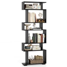 6-tier Storage Bookshelf S-shaped Geometric Bookcase w/Anti-toppling Kits